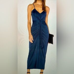 Cascade Maxi Dress with Front Tie in Navy